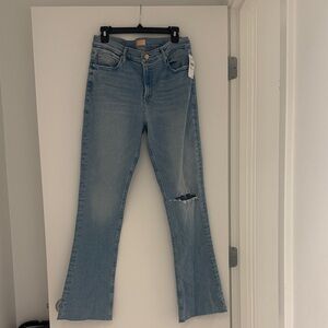 MOTHER Denim Flare Jeans with Distressed Knee